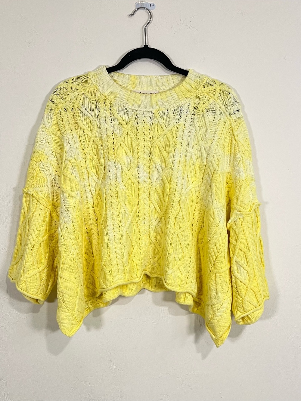 Free People Washed Ashore Cable Knit Yellow Dolman Sweater Size XS Boho Preppy